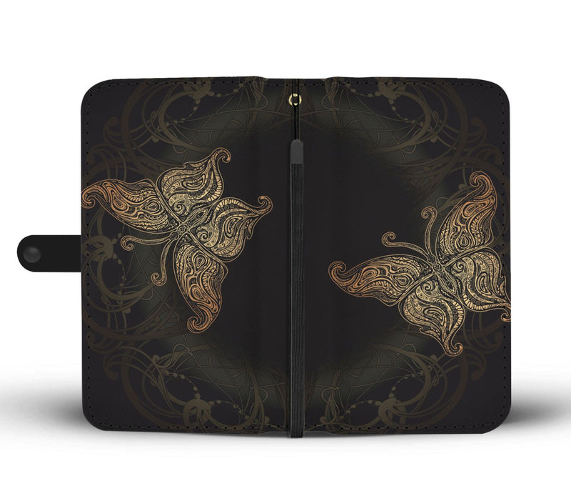 Gold Butterfly Ornamental Wallet Phone Case