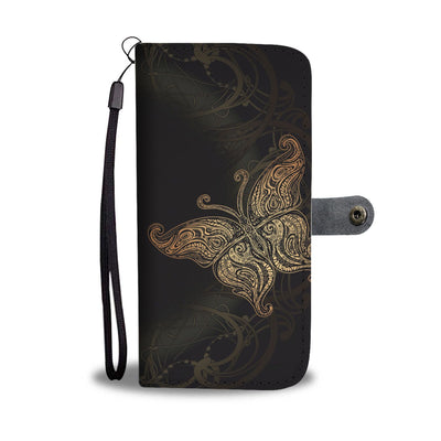 Gold Butterfly Ornamental Wallet Phone Case