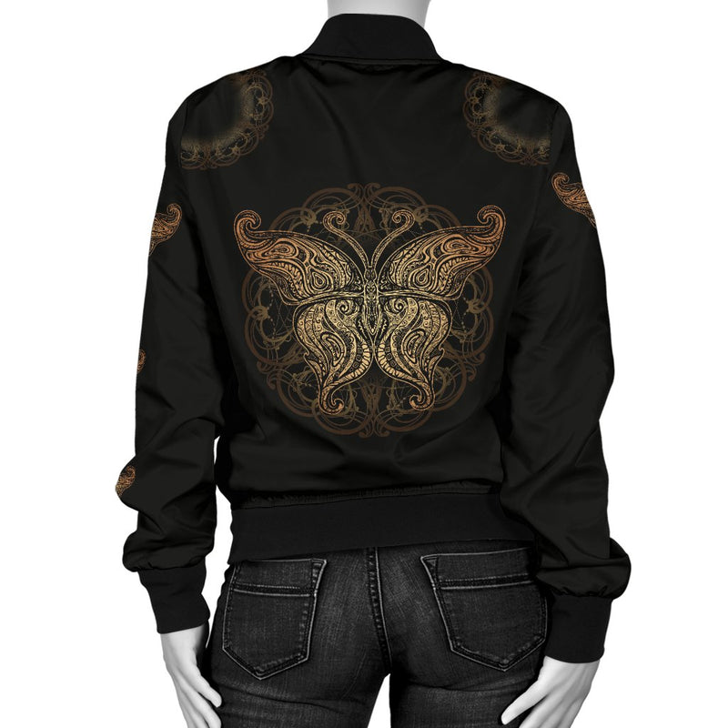 Gold Butterfly Ornamental Women Casual Bomber Jacket