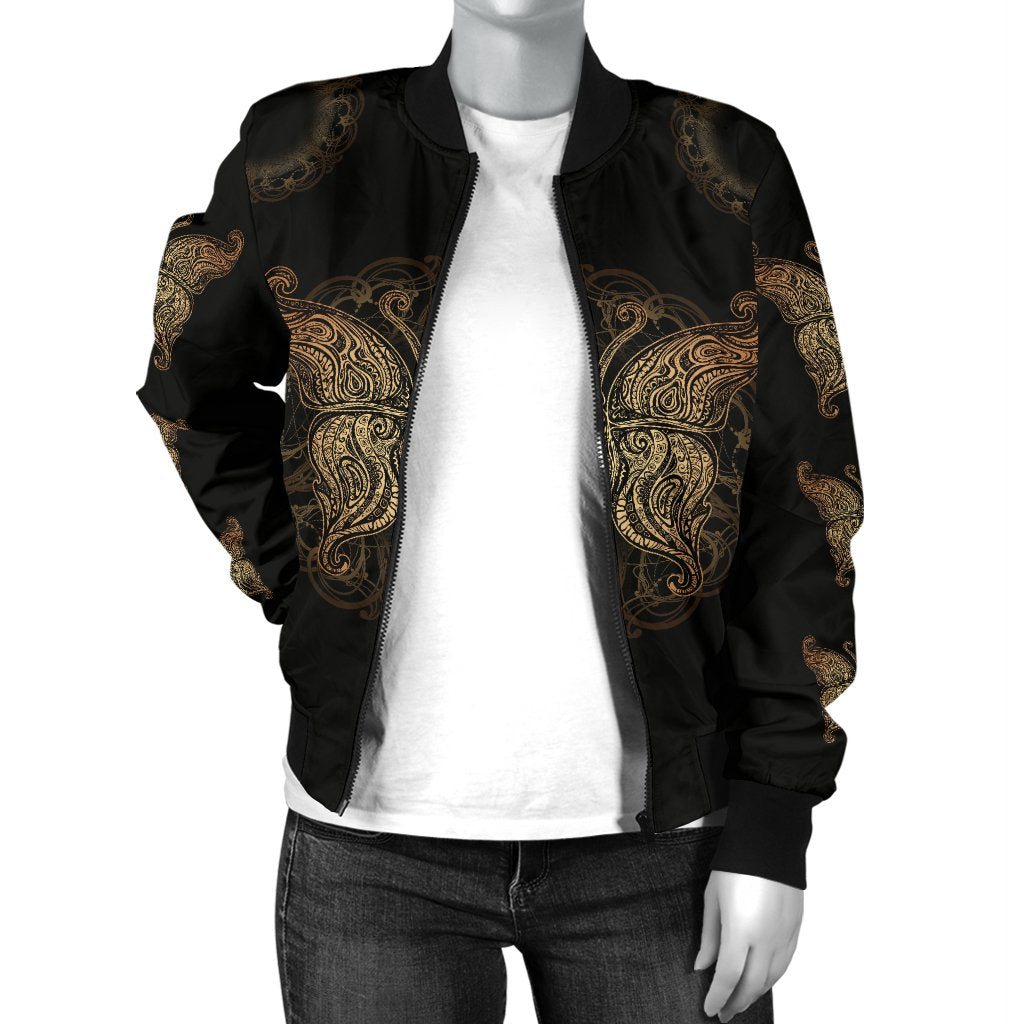 Gold Butterfly Ornamental Women Casual Bomber Jacket