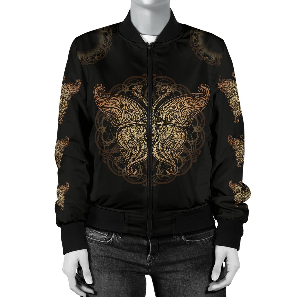 Gold Butterfly Ornamental Women Casual Bomber Jacket