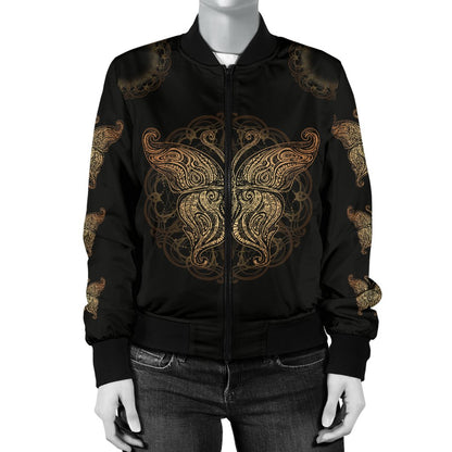 Gold Butterfly Ornamental Women Casual Bomber Jacket