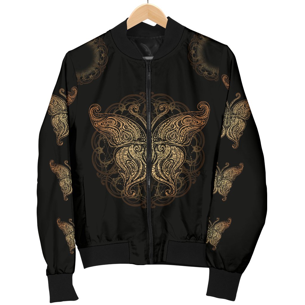 Gold Butterfly Ornamental Women Casual Bomber Jacket