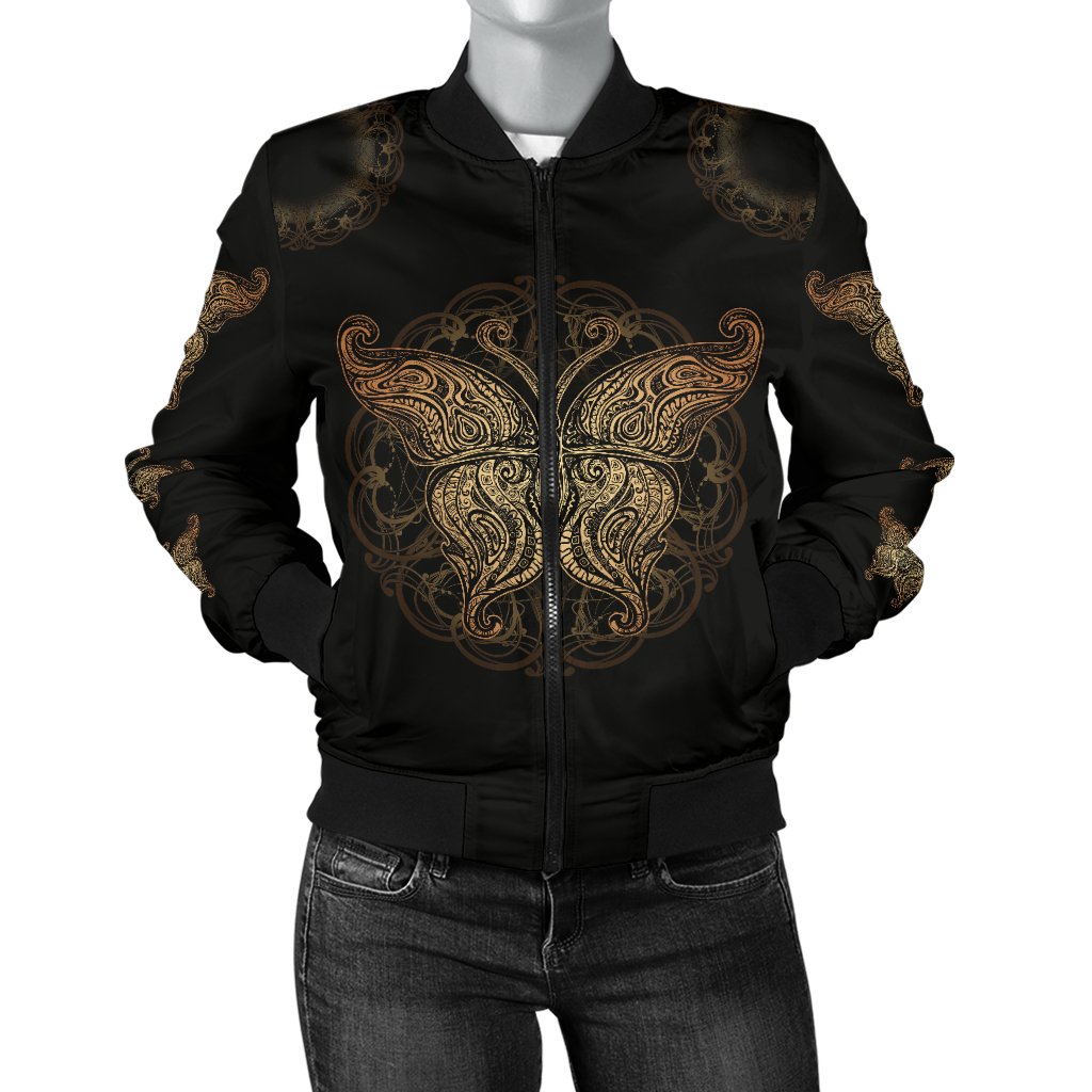 Gold Butterfly Ornamental Women Casual Bomber Jacket