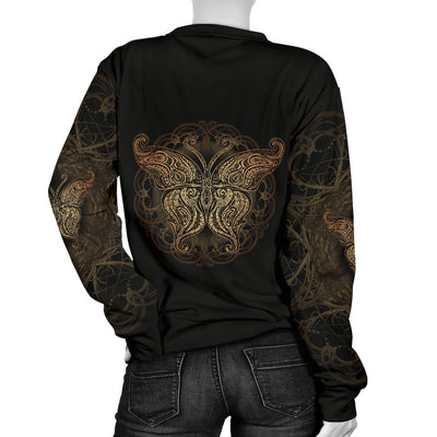 Gold Butterfly Ornamental Women Crewneck Sweatshirt