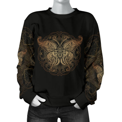 Gold Butterfly Ornamental Women Crewneck Sweatshirt