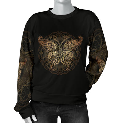 Gold Butterfly Ornamental Women Crewneck Sweatshirt