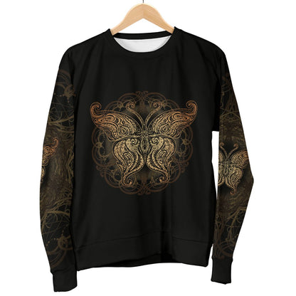 Gold Butterfly Ornamental Women Crewneck Sweatshirt