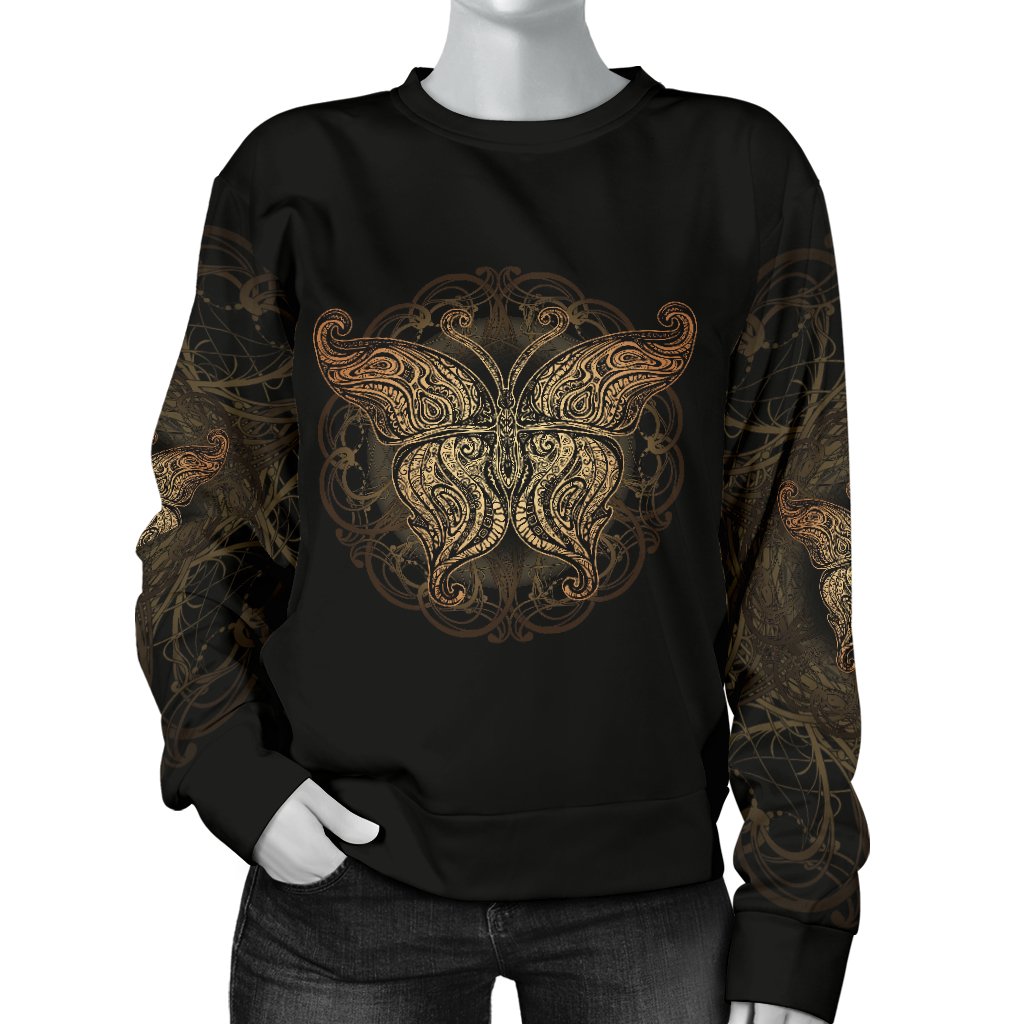 Gold Butterfly Ornamental Women Crewneck Sweatshirt