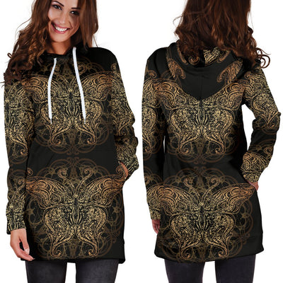 Gold Butterfly Ornamental Women Hoodie Dress