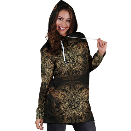 Gold Butterfly Ornamental Women Hoodie Dress