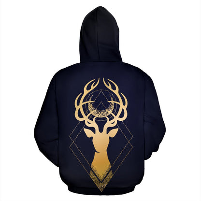 Gold Deer All Over Zip Up Hoodie
