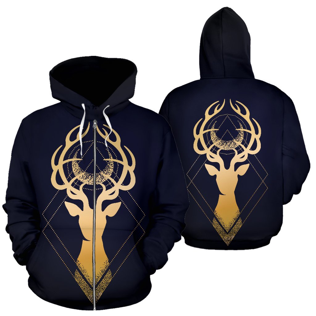 Gold Deer All Over Zip Up Hoodie