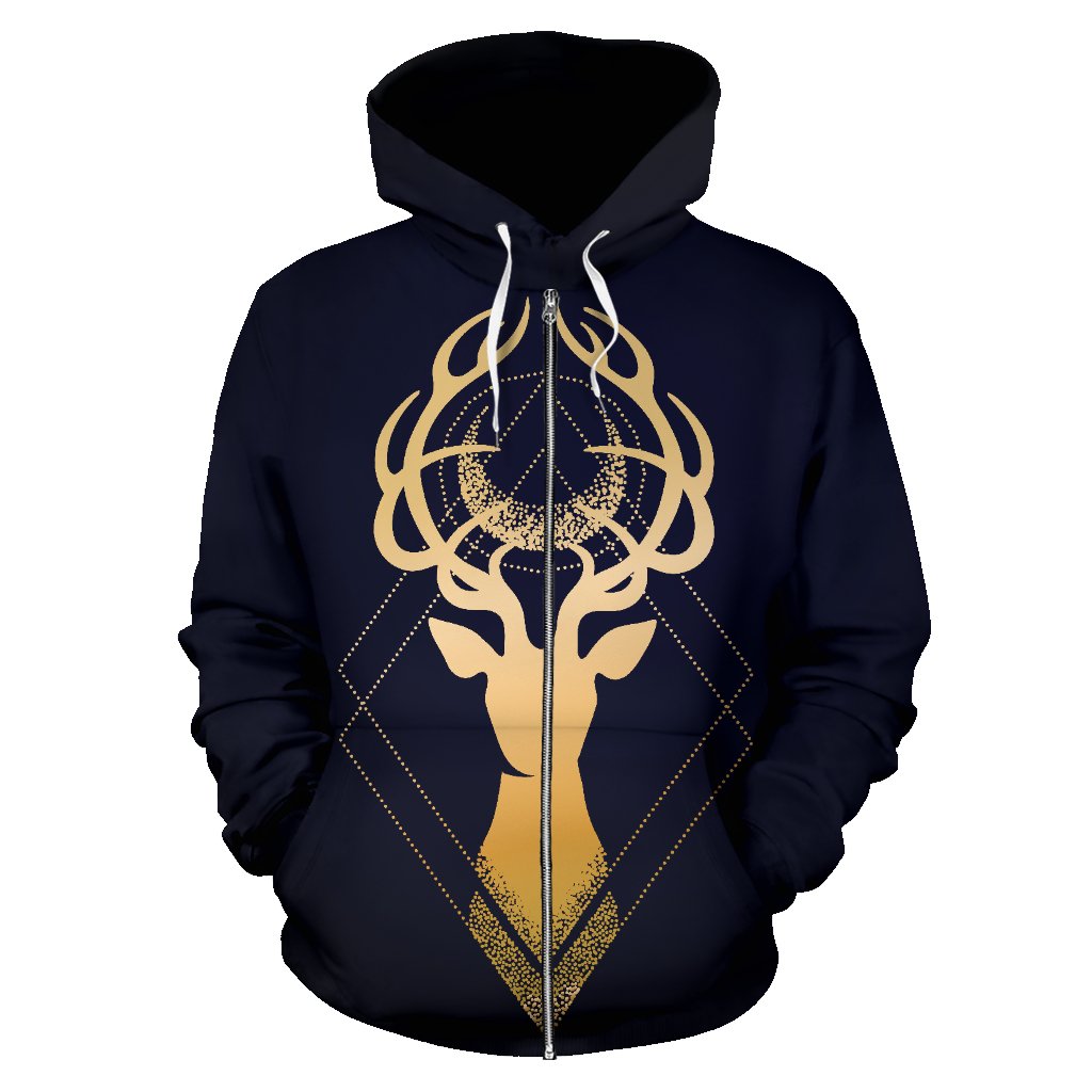 Gold Deer All Over Zip Up Hoodie