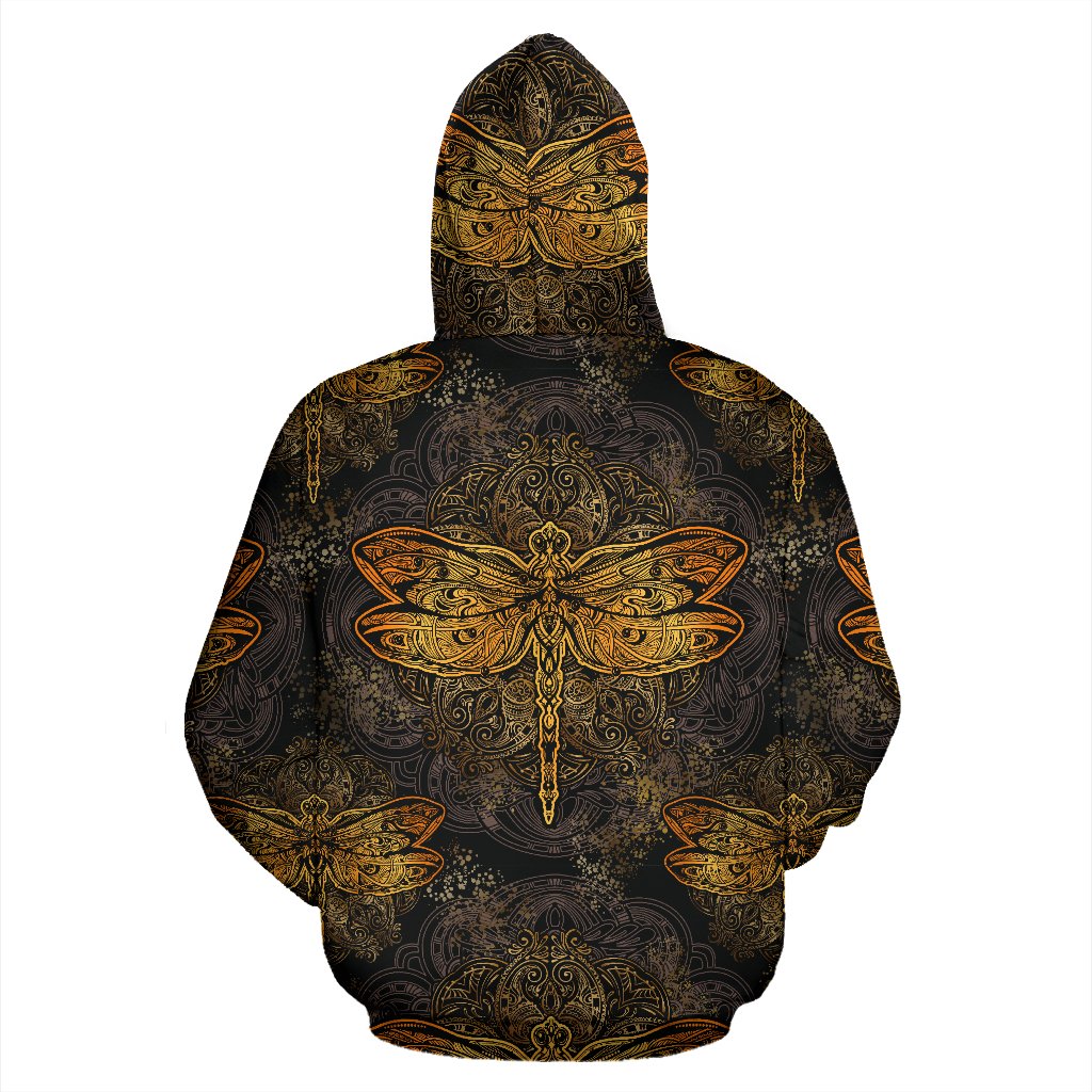 Gold Dragonfly Mandala All Over Zip Up Hoodie