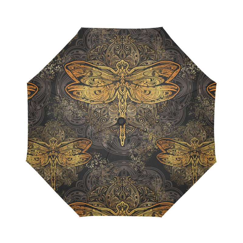 Gold Dragonfly Mandala Automatic Foldable Umbrella