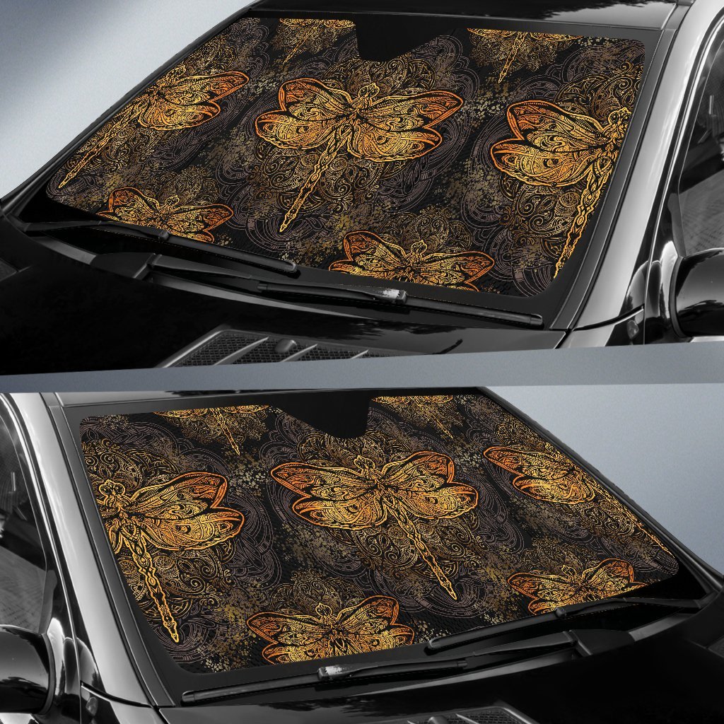 Gold Dragonfly Mandala Car Sun Shade-JorJune