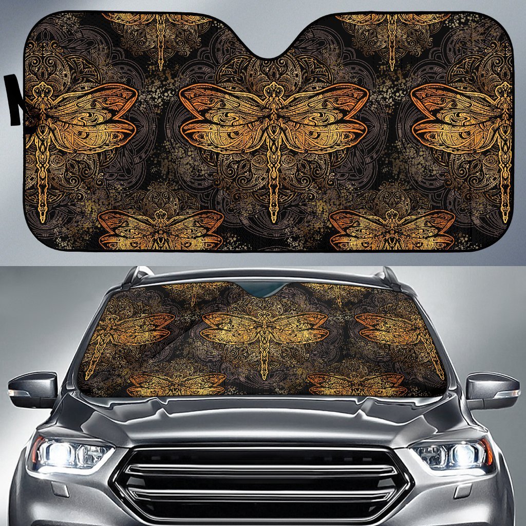 Gold Dragonfly Mandala Car Sun Shade-JorJune