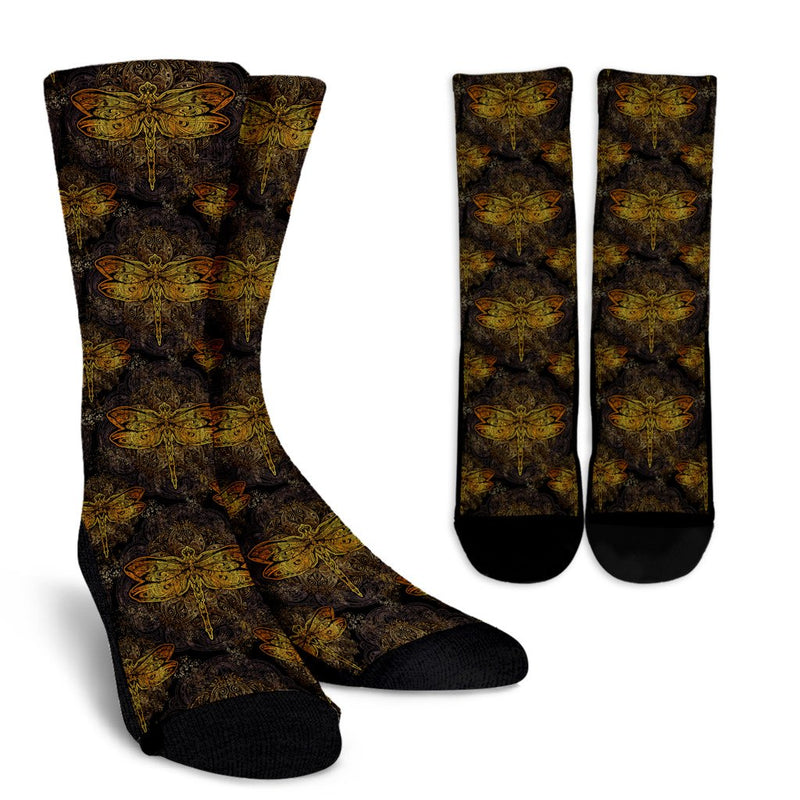 Gold Dragonfly Mandala Crew Socks