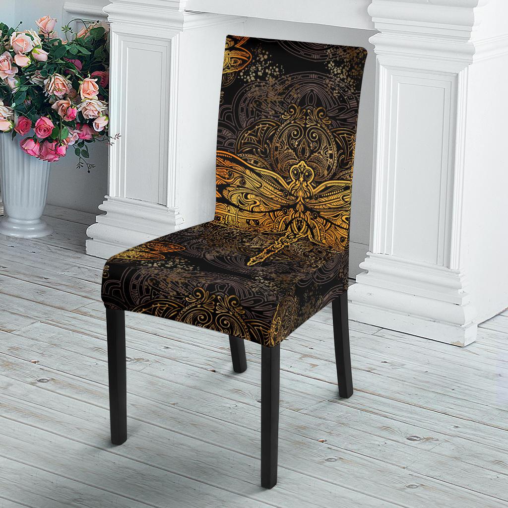 Gold Dragonfly Mandala Dining Chair Slipcover-JORJUNE.COM