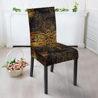 Gold Dragonfly Mandala Dining Chair Slipcover-JORJUNE.COM