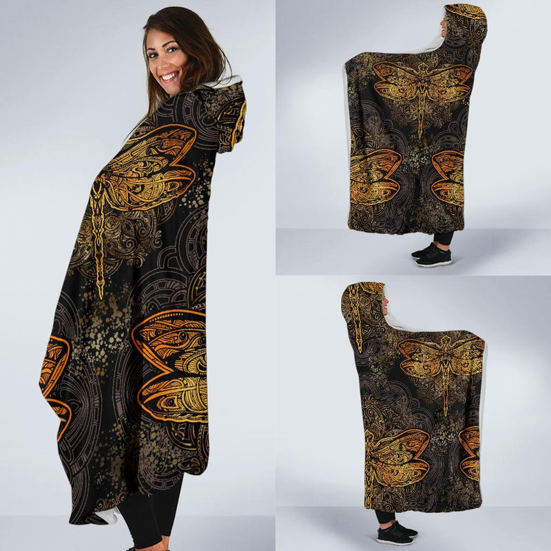 Gold Dragonfly Mandala Hooded Blanket-JORJUNE.COM