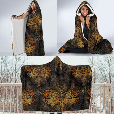 Gold Dragonfly Mandala Hooded Blanket-JORJUNE.COM