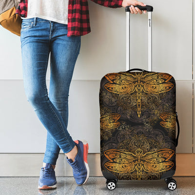 Gold Dragonfly Mandala Luggage Cover Protector