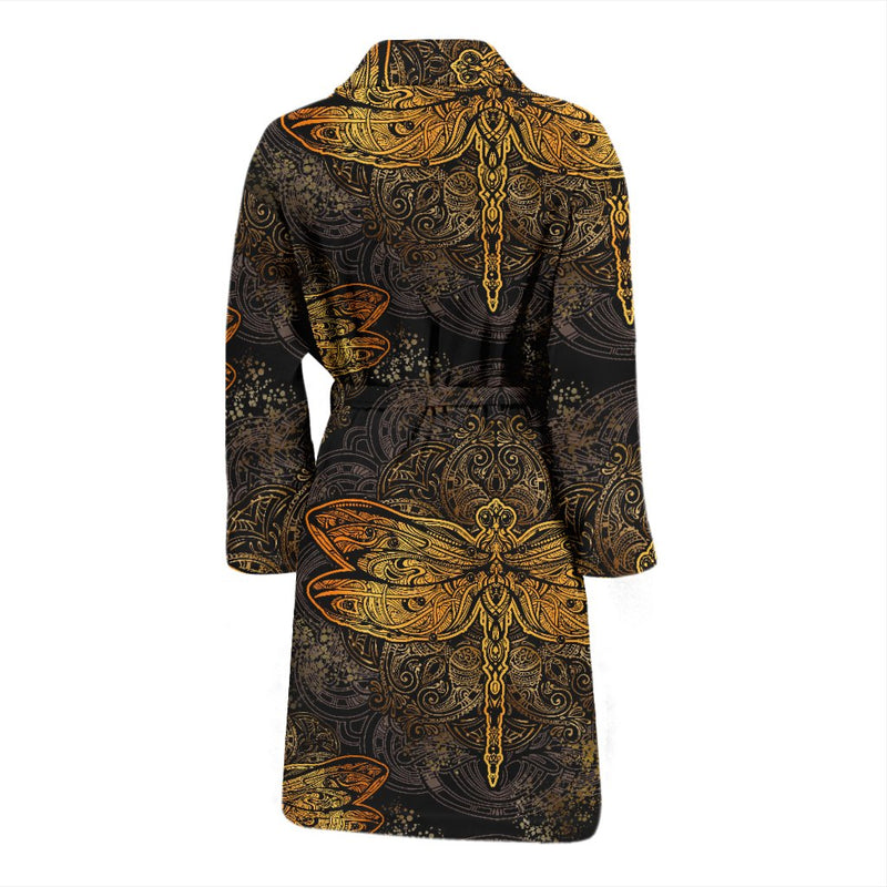 Gold Dragonfly Mandala Men Bath Robe