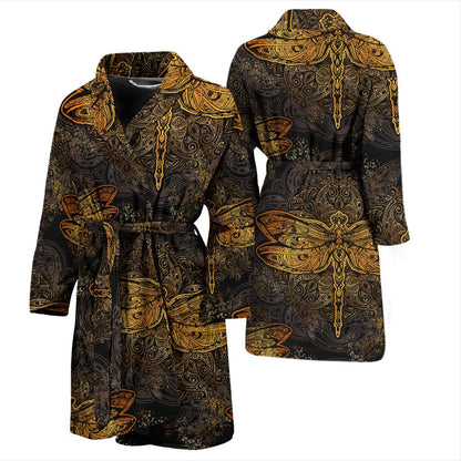 Gold Dragonfly Mandala Men Bath Robe