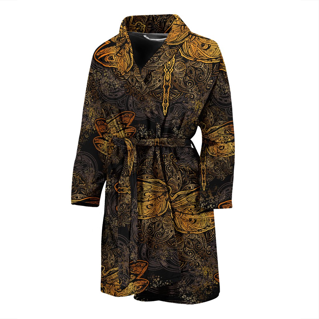 Gold Dragonfly Mandala Men Bath Robe