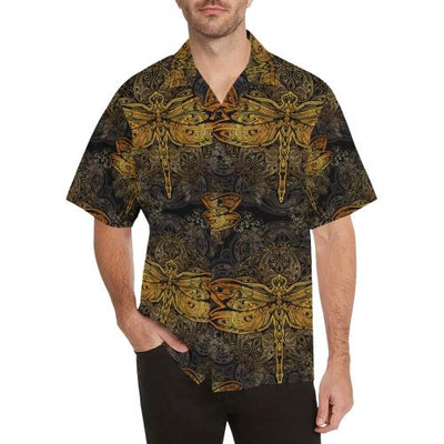 Gold Dragonfly Mandala Men Hawaiian Shirt