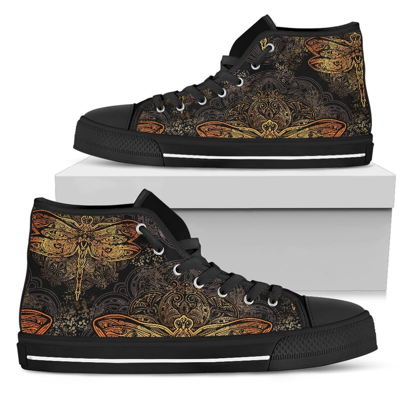 Gold Dragonfly Mandala Men High Top Shoes