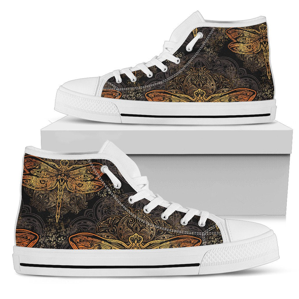 Gold Dragonfly Mandala Men High Top Shoes