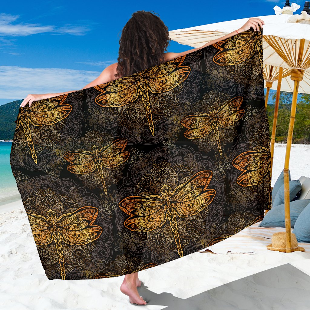 Gold Dragonfly Mandala Sarong Pareo Wrap