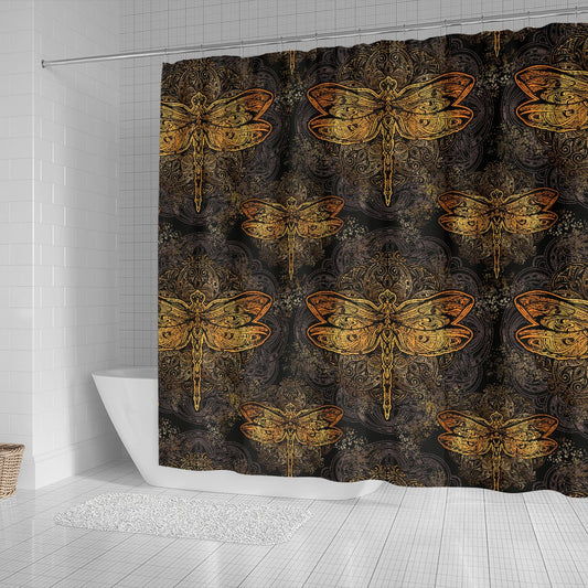 Gold Dragonfly Mandala Shower Curtain