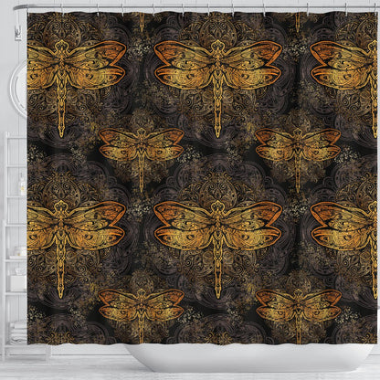 Gold Dragonfly Mandala Shower Curtain