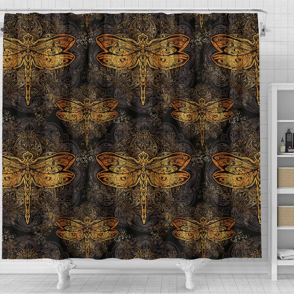 Gold Dragonfly Mandala Shower Curtain