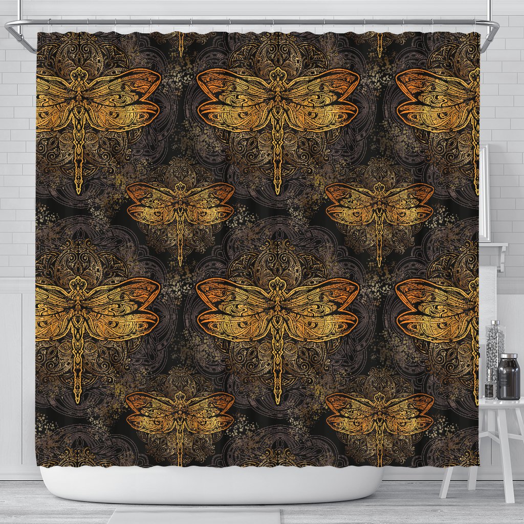 Gold Dragonfly Mandala Shower Curtain
