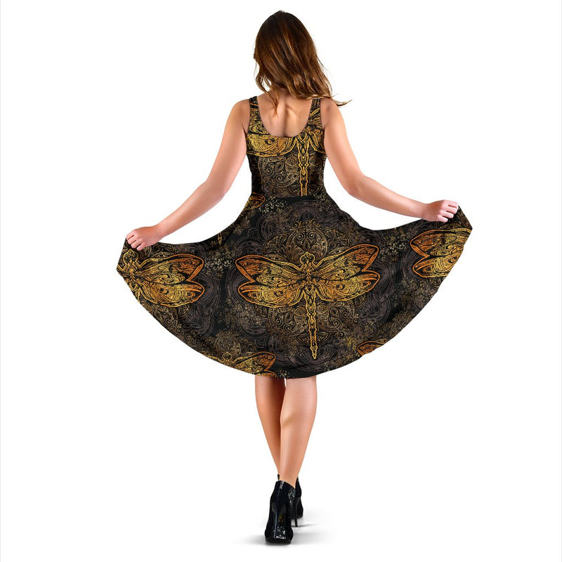 Gold Dragonfly Mandala Sleeveless Mini Dress