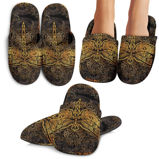 Gold Dragonfly Mandala Slippers