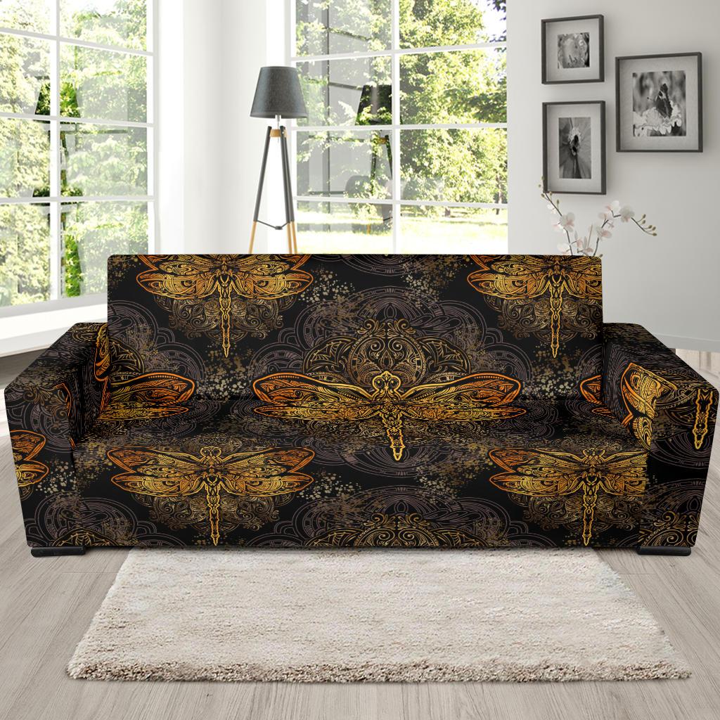 Gold Dragonfly Mandala Sofa Slipcover-JORJUNE.COM