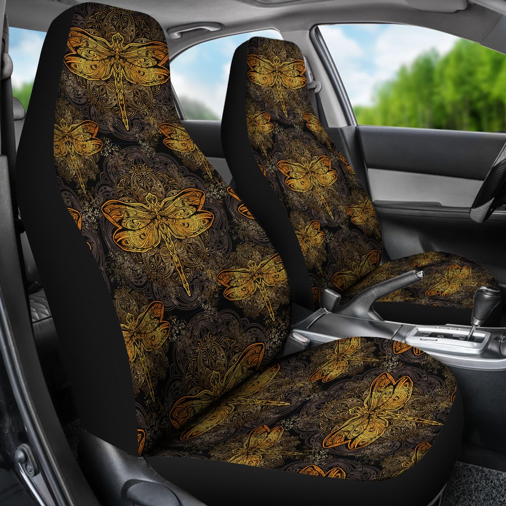 Gold Dragonfly Mandala Universal Fit Car Seat Covers