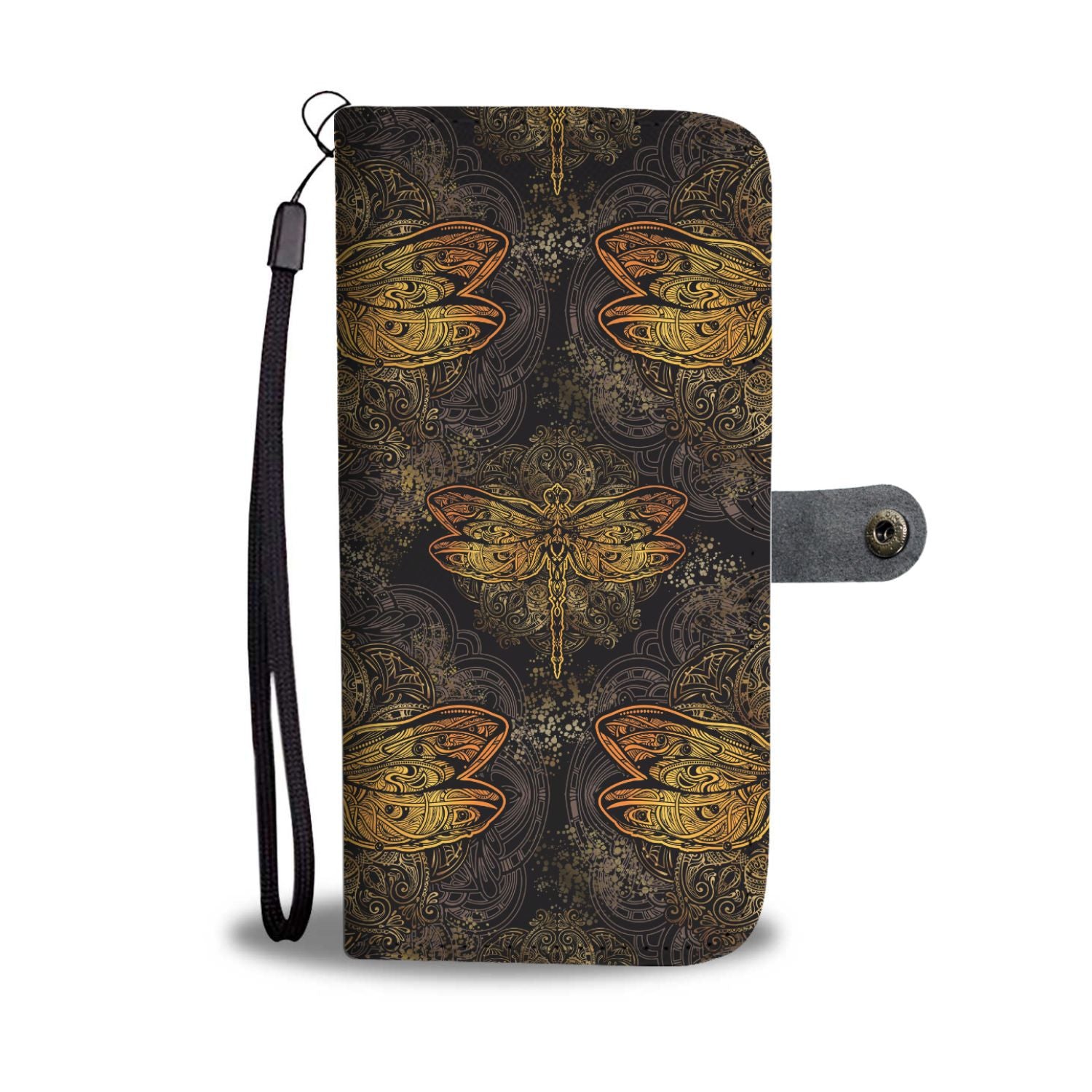 Gold Dragonfly Mandala Wallet Phone Case