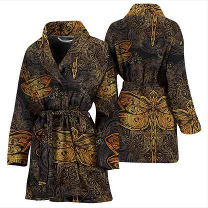 Gold Dragonfly Mandala Women Bath Robe