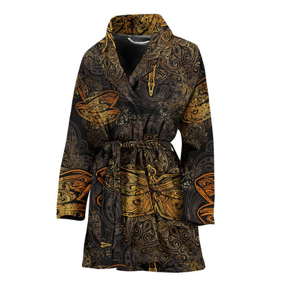 Gold Dragonfly Mandala Women Bath Robe