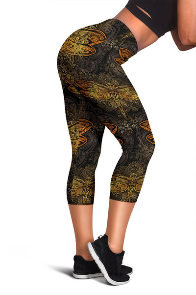 Gold Dragonfly Mandala Women Capris