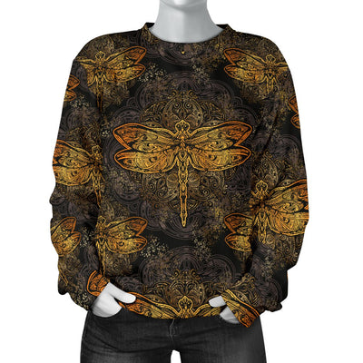 Gold Dragonfly Mandala Women Crewneck Sweatshirt