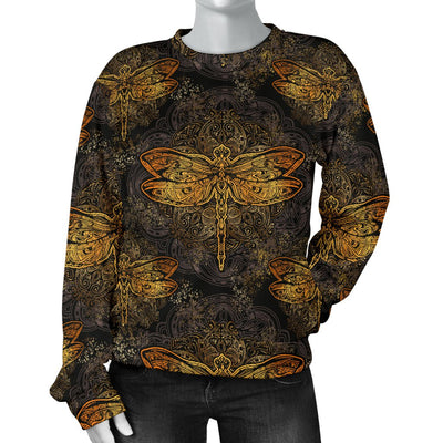 Gold Dragonfly Mandala Women Crewneck Sweatshirt