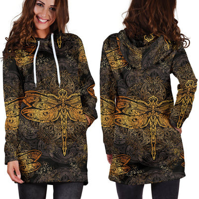 Gold Dragonfly Mandala Women Hoodie Dress